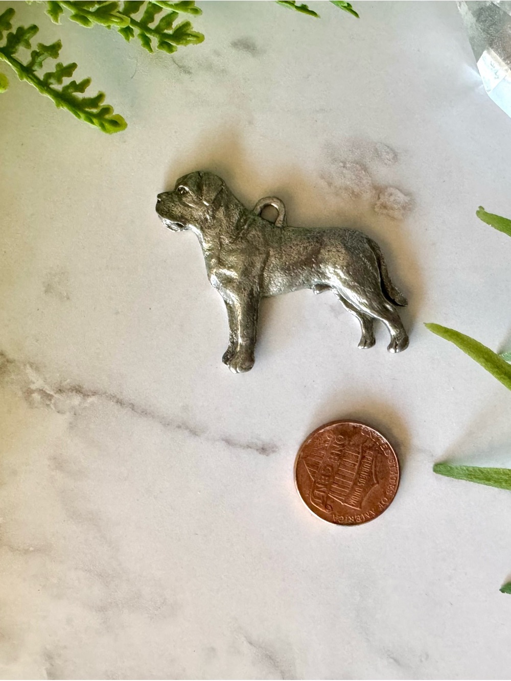 Mastiff Dog Silhouette Pendant Charm in Silver Tone